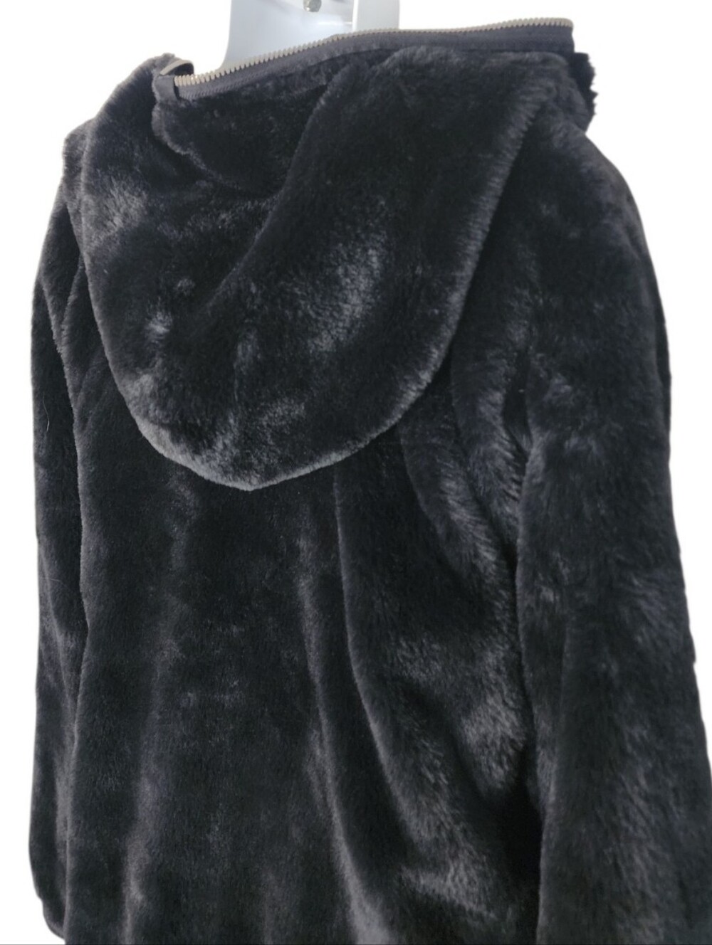 Free People Oversized Black Faux Fur Hooded Zip Jacket XL - Picture 8 of 10